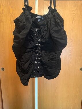 Haute Fox Black Lace-Up Tank Top